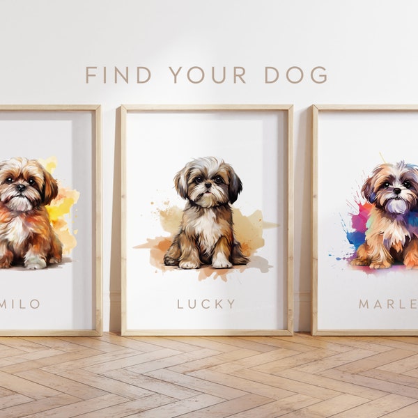 Any Colour - Shih Tzu Dog - Shih Tzu poster - Custom text print - Personalised print - Pet Art - Watercolour Art