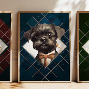 Qualsiasi colore, poster del Grifone di Bruxelles con abito, poster del Grifone di Bruxelles, stampa personalizzata, arte degli animali domestici