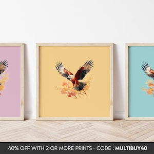 Póster de cometa roja, Impresión de cometa roja, Arte de cometa roja, Arte de aves, Impresión de aves, Cualquier tamaño