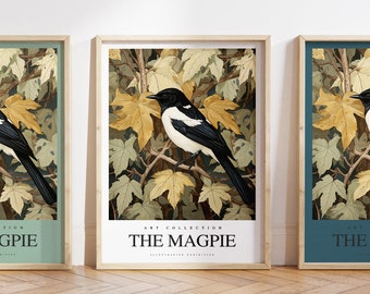 Magpie poster - Magpie Print -  Magpie art - Bird Art - Birds print - Any Size