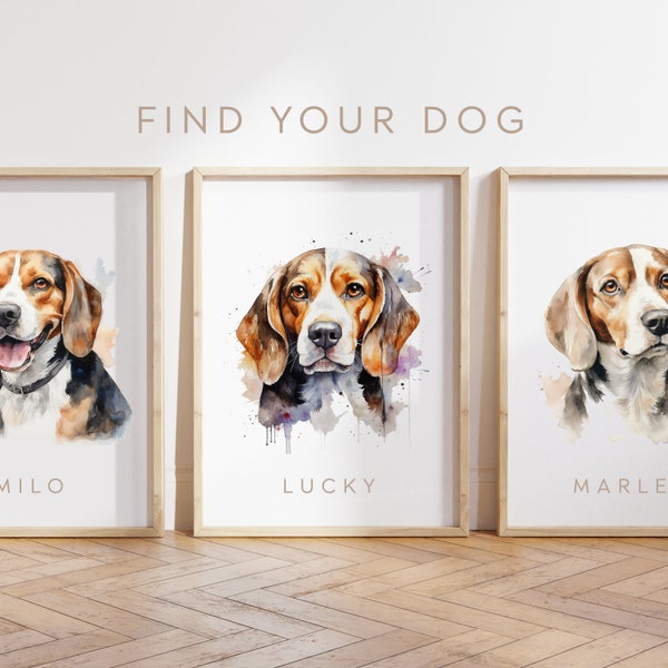 Poster chien personnalisé - Poster Beagle - Impression chien Beagle - Nom de chien personnalisé - Cadeau chien
