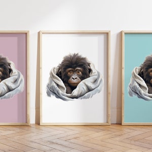 Cualquier color - Impresión de gorila bebé - Cartel de gorila bebé - Impresión de animales bebé - Cartel de animales bebé - Arte infantil - Arte animal - Cualquier tamaño