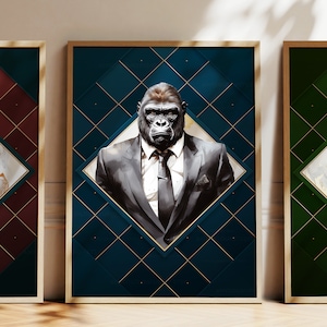Any Colour - Gorilla in suit poster - Gorilla poster - Personalised print - Animal Art