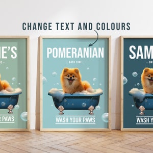Jede Farbe - Pomeranian im Bad Poster - Pomeranian Poster - Pomeranian Individueller Textdruck - Personalisierter Druck - Haustierkunst