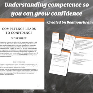 Könnte beinhalten: Ein Arbeitsblatt mit dem Titel "Kompetenz führt zu Selbstvertrauen" mit dem Text "Beat Your Brain" oben. Das Arbeitsblatt ist ein Leitfaden zum Verständnis von Kompetenz und wie sie zu Selbstvertrauen führt. Das Arbeitsblatt wurde von Beatyourbrain erstellt.