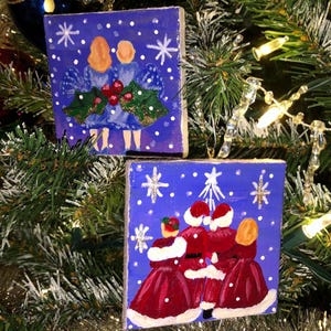 White Christmas- set of two (2) ornaments handpainted