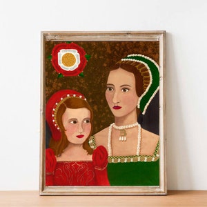 Anne Boleyn & Elizabeth - Original 16”x20” Painting - Tudor Queen Historical Artwork