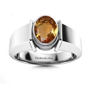 Men Yellow Topaz Ring, Oval Cut Golden Topaz Engagement Ring, 925 Sterling Silver Ring, November Birthstone Ring Gift For Her