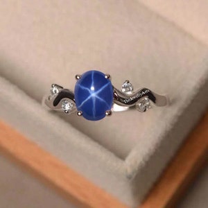 Star Sapphire Gemstone Ring 925 Sterling Silver Ring Blue Star Sapphire Silver Ring Star Ring Gift For Her