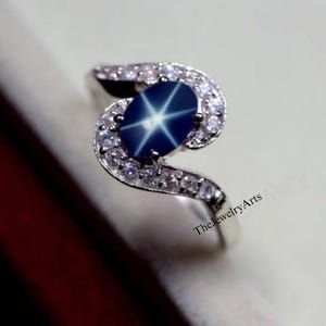 Vintage Blue Star Sapphire Ring, Lindy Star Sapphire Ring, 6 Rays Star Sapphire, 925 Solid Silver Ring, Star Gemstone Ring, Gift For Her