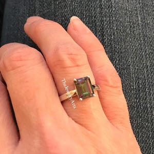 Mystic Topaz Ring, Rainbow Topaz Ring, Emerald Cut, Promise Ring, Anniversary Gift, Silver Ring, Gift For Her