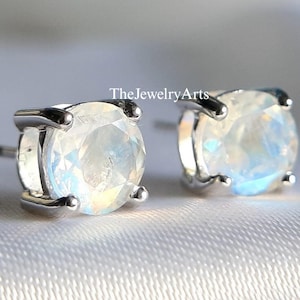 Earrings Moonstone , Rainbow Moonstone Studs, Moonstone stud Earrings, Silver Cut Moonstone Earrings, Blue Rainbow Moonstone Studs Silver