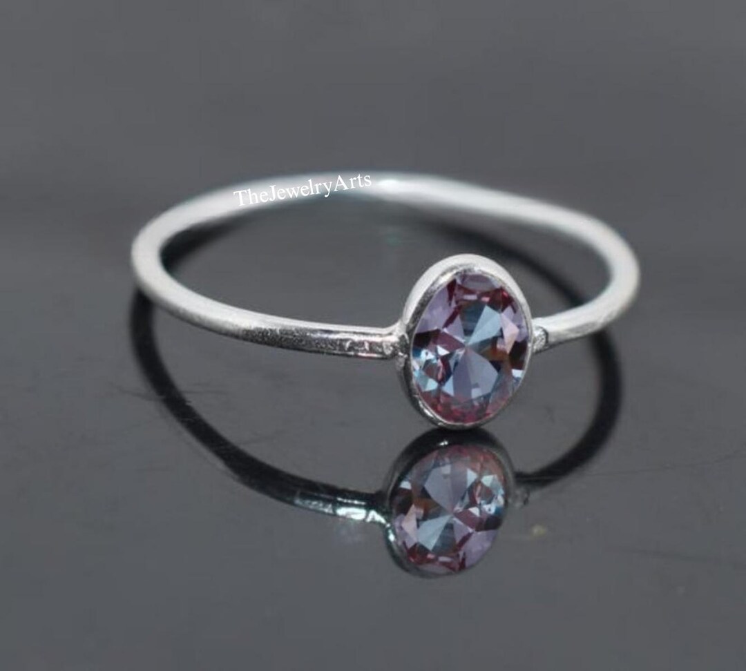 Small Alexandrite Rings Tiny Alexandrite Ring Lab Alexandrite Ring Oval Cut Gemstone Ring ...