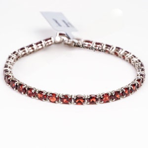 Bracelet Natural Garnet , Tennis Bracelet, 925 Sterling Silver, Garnet Jewelry, January Bracelet, Garnet Gemstone Bracelet, Wedding Jewelry