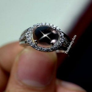 Genuine 4 Ray Lindy Star Sapphire Ring, Black Star Sapphire Ring, Black Gemstone, Gift For Her, Gift For Women