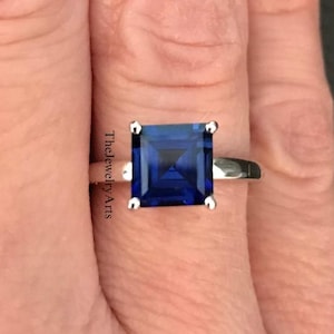 Blue Sapphire Ring, Square Ring, Solitaire Ring, Sterling Silver, Statement Ring,September Birthstone