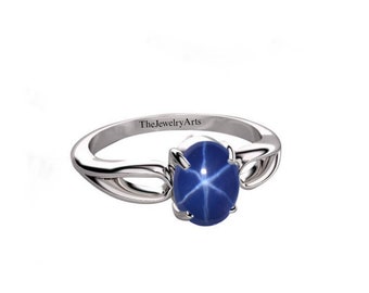vintage bague étoile Lindy, bague femme saphir étoilé bleu en argent sterling 925, bague de fiançailles étoile Lindy, bague de promesse