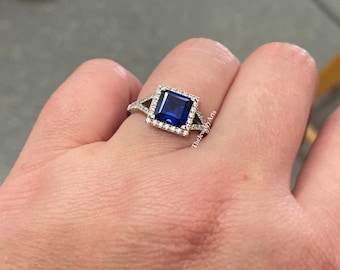 Blue Sapphire Ring - September Birthstone - Statement Ring -  Square Cut - 925 Sterling Silver, Anniversary Ring For Women