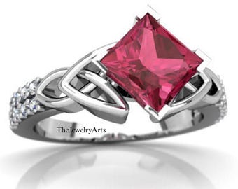Halo Genuine Ruby Engagement Ring, July Birthstone Promise Ring, Sterling Silver, Red Gemstone Ring