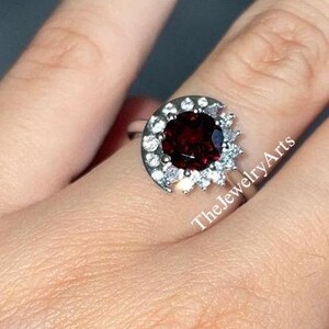 Unique Garnet Rings, Natural Garnet Rings, January Birthstone, Round Cut Red Gemstone, Sterling Silver Rings, Women Ring