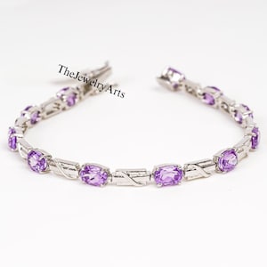 Alexandrite Bracelet, Engagement Bracelet, Color Changing Gemstone Sterling Silver Bracelet, June Birthstone Bracelet, Women Tennis Bracelet
