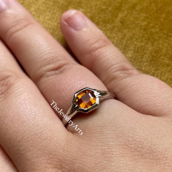 Beautiful Citrine Ring, Sterling Silver, Asscher Cut, Bridal Wedding Ring, November Birthstone Ring