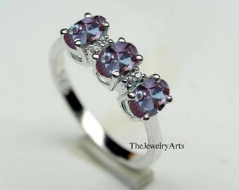 Alexandrite Eternity Band, Alexandrite Wedding Ring Band, 925 Sterling Silver Ring, Half Eternity Alexandrite Band, Wedding Band,