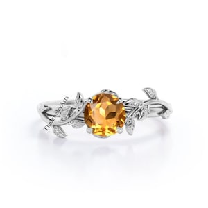 Golden Topaz Ring, Unique Yellow Topaz  Ring, 925 Sterling Silver, Round Cut Gemstone Ring, Natural Yellow Topaz, November Birthstone