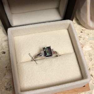 Alexandrite Ring Emerald Cut Color Changing Gemstone Ring June Birthstone Ring Sterling Silver Ring Promise Ring