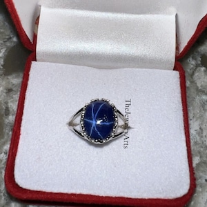 Star Sapphire Men Ring, Genuine Star Sapphire Gemstone on Sterling Silver Band, Blue Sapphire Ring, Natural Blue Sapphire, Genuine Sapphire