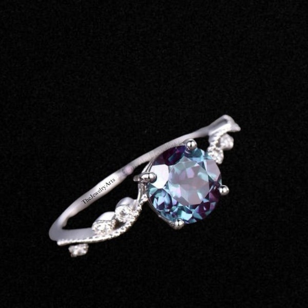 Vintage Alexandrite Engagement Ring Purple Alexandrite Ring Rose Gold Alexandrite Ring Sterling Silver Ring Art Deco Ring for Women 14k Ring