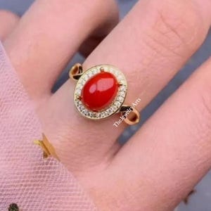Natural Red Coral Ring - 925 Sterling Silver Ring - Coral Ring - Engagement Ring - Dainty Ring - Promised Ring - Oval Stone Ring