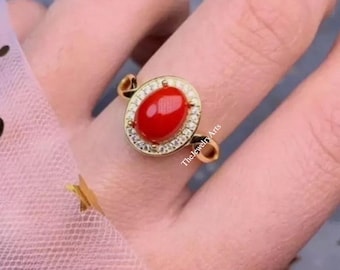 Natural Red Coral Ring - 925 Sterling Silver Ring - Coral Ring - Engagement Ring - Dainty Ring - Promised Ring - Oval Stone Ring