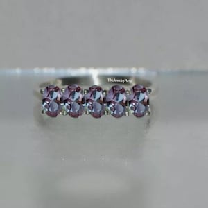 Alexandrite Ring Band Alexandrite Eternity Band 925 Sterling Silver Ring Half Eternity Alexandrite Band Wedding Band Stacking Ring