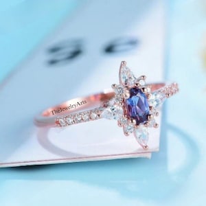 Alexandrite Ring, 24k Rose Gold Vermeil, Engagement Ring, Promise Ring, June Birthstone ring, Anniversary Gift for Her, promise ring