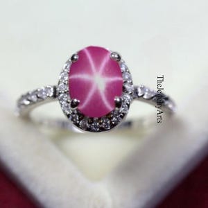 Ruby Star Ring, Star Ruby Ring, Engagement Ring, Pink Lindy Star Ring, Oval Star Ring,