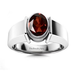 Oval Cut Red Gemstone, January birthstone, 925 Sterling Silver Ring, Red Garnet Ring, Natural Garnet Ring For Men