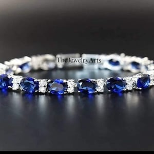 Tennis Sapphire Bracelet, Oval Cut Engagement Bracelet, Solid Silver Tennis Bracelet , September Birthstone, Gifts for Women