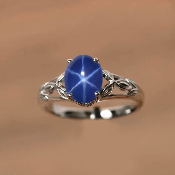 Lindy Star Sapphire Ring, 925 Sterling Silver Ring, Blue Lindy Star Ring, Vintage Wedding & Engagement Ring, Art Deco Ring, Bridal Ring