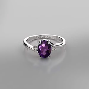 Purple Amethyst Ring, Oval Cut Ring, February birthstone Ring, Sterling Silver Gemstone Jewelry Ring Dedicated Ring  Gift for Women