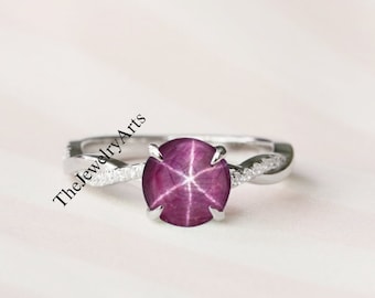 Vintage Star Ruby Ring, Engagement Ring, 925 Sterling Silver, Red Ruby Ring, Natural Star Ruby Ring, Stackable Ring, Women Gifts
