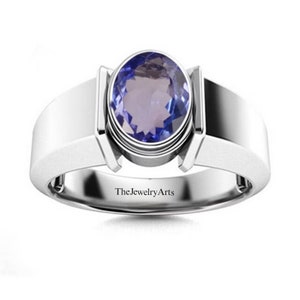 Tanzaniet herenring, sterlingzilveren ring, statement tanzaniet ring, geboortesteen december geboortesteen tanzaniet, ring AAA-kwaliteit, cadeau voor mannen