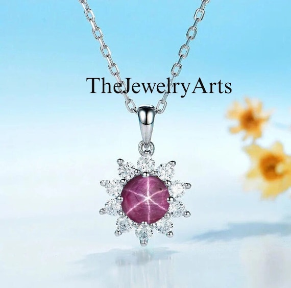 Natural Star Ruby Pendant 925 Silver Pendant July Birthstone Star Ruby Necklace Pendant Handmade Round Star Ruby Pendant