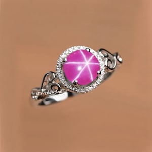 Star Ruby Ring Sterling Silver / Pink Lindy Star Ruby Ring Stylish Women Ring July Birthstone Ring Solid Silver Ring Gifts For Women