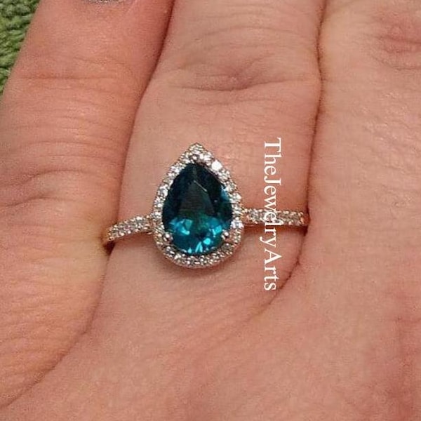 Ring London Blue Topaz Wedding Ring, Pear Cut , Sterling Silver, Topaz Wedding ,Delicate Ring, Ring For Women