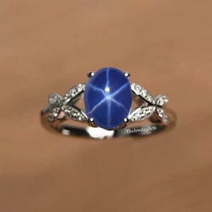 Blue Lindy Star Ring, Lindy Star Sapphire Ring, Women Sapphire Ring, 6 Ray Lindy Star Ring, Engagement Ring