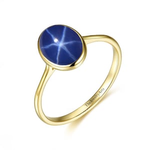 Blue Star Sapphire Ring, Lindy Star Ring, 24K Gold Vermeil, 6 Rays Star, Cabochon Gemstone, Blue Lindy Star Sapphire Ring