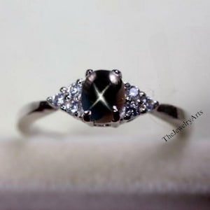 Black Star Sapphire Ring, Art Deco Ring, 925 Sterling Silver Gift For Women Lindy Star Ring, Black Star Ring