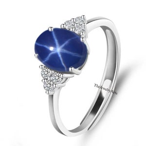 Lindy Star Sapphire Ring Sterling Silver 925 6 Star Sapphire Ring for Women