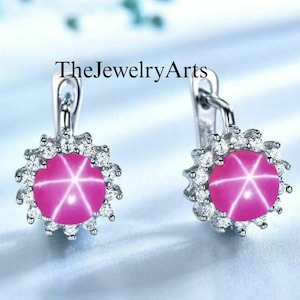 Ruby Pink Star Earrings for Bride Pink Lindy Star Earrings in 925 Sterling Silver